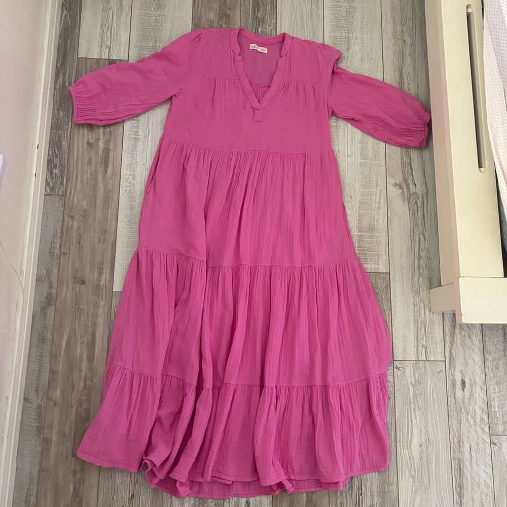 Lou & Grey Fuchsia Pink Tiered Maxi Dress